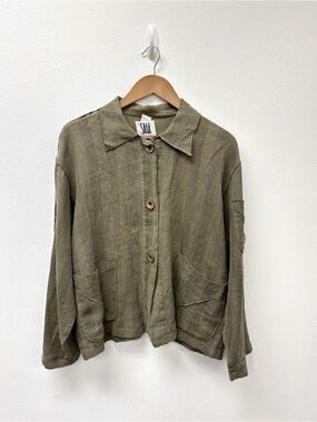 Vintage SAGA Linen Lagenlook Button Front Shacket Green M